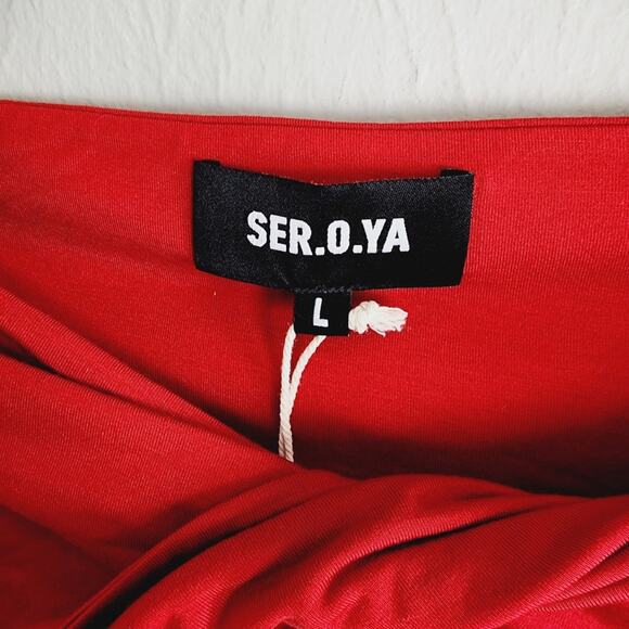 NWT SER.O.YA Ellis Cut Out Crop Top - Red Long Sleeve Twist Keyhole - Large - Picture 7 of 10